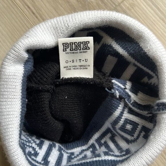 Victoria's Secret PINK Logo Bluish Pom Pom Beanie Winter Hat One Size - Picture 3 of 3